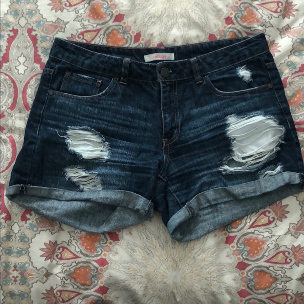 Dark Wash Ripped Jean Shorts